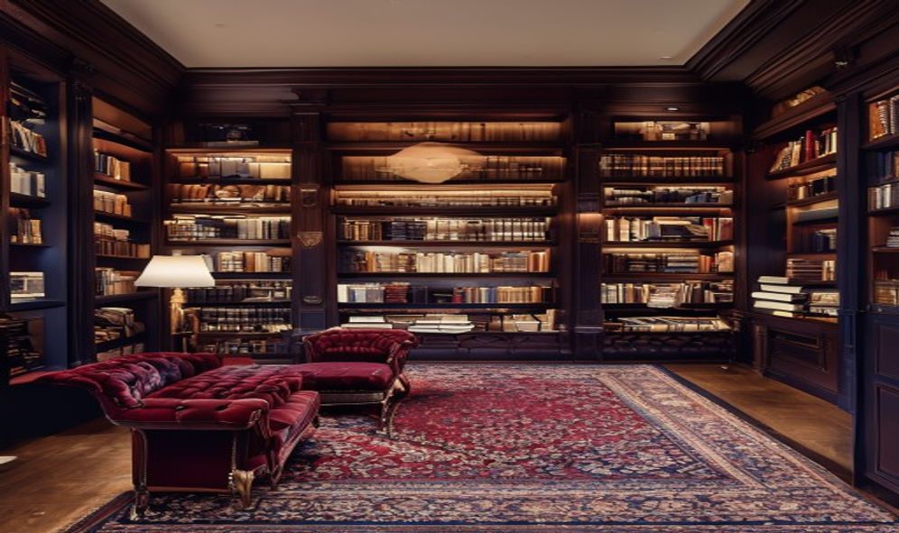 Intérieur d'un institut d'anglais : bibliothèque classique et ambiance académique